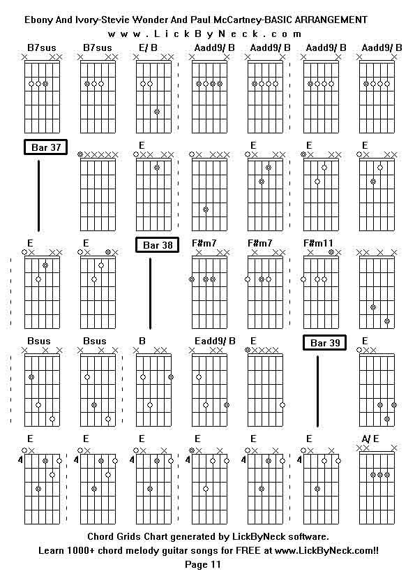 Chord Grids Chart of chord melody fingerstyle guitar song-Ebony And Ivory-Stevie Wonder And Paul McCartney-BASIC ARRANGEMENT,generated by LickByNeck software.